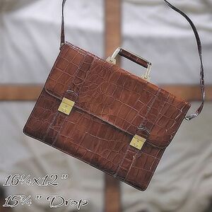 Vtg 80s chestnut croc embossed patent leather shoulder satchel